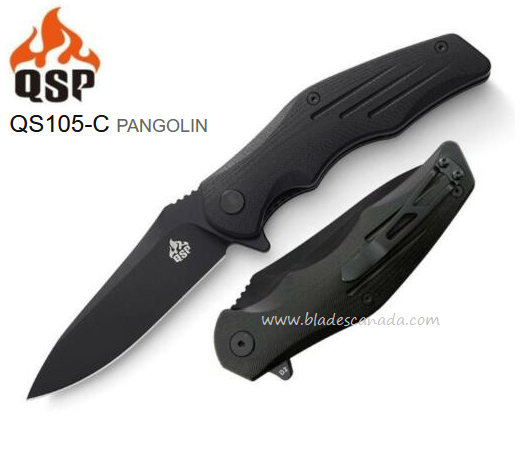 QSP Pangolin Flipper Folding Knife, D2 Black, G10 Black, QS105-C